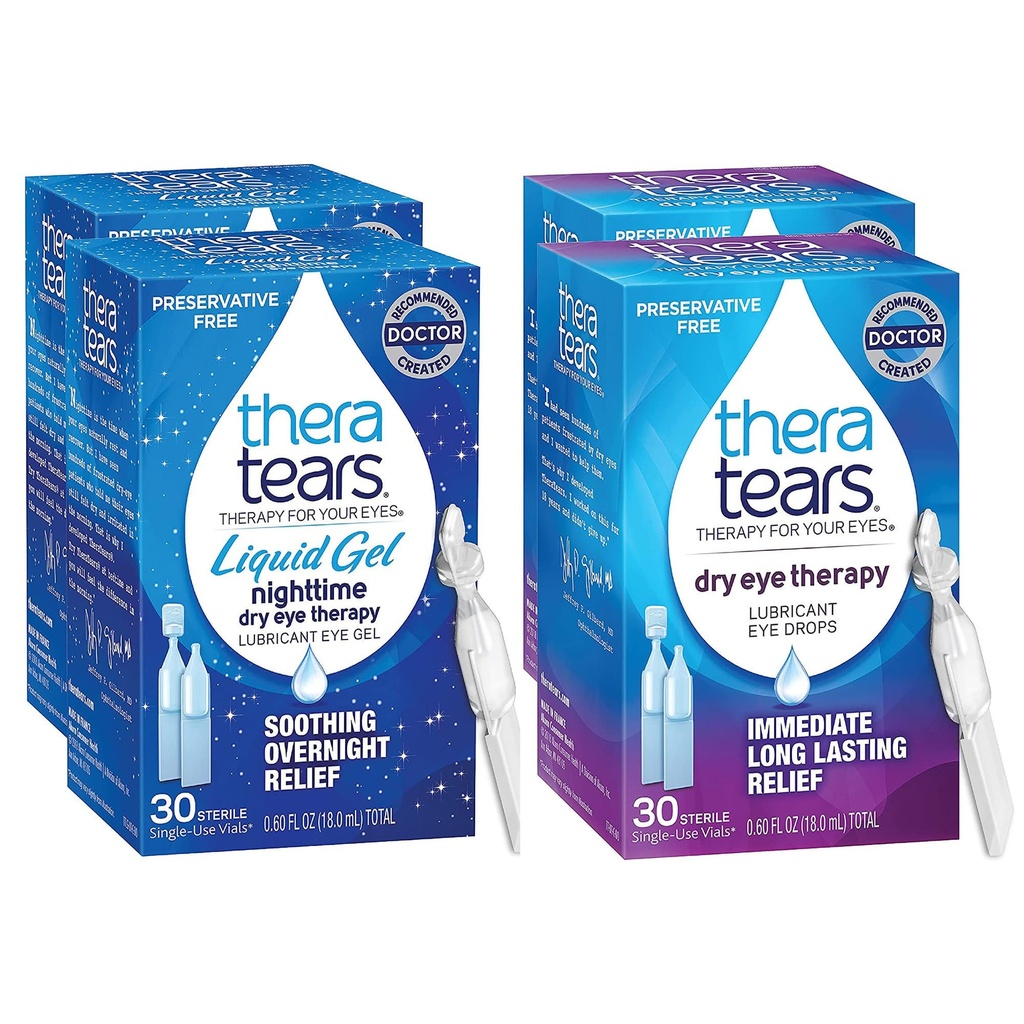 TheraTears Nighttime Therapy Lubricant Eyedrops for Dry Eyes, Preservative Free, Single-Use Vials, Clear, 60 Count, 0.6 Fl Oz med TheraTears Eye Drops för torra ögon, 60 Count Single-Use Vials