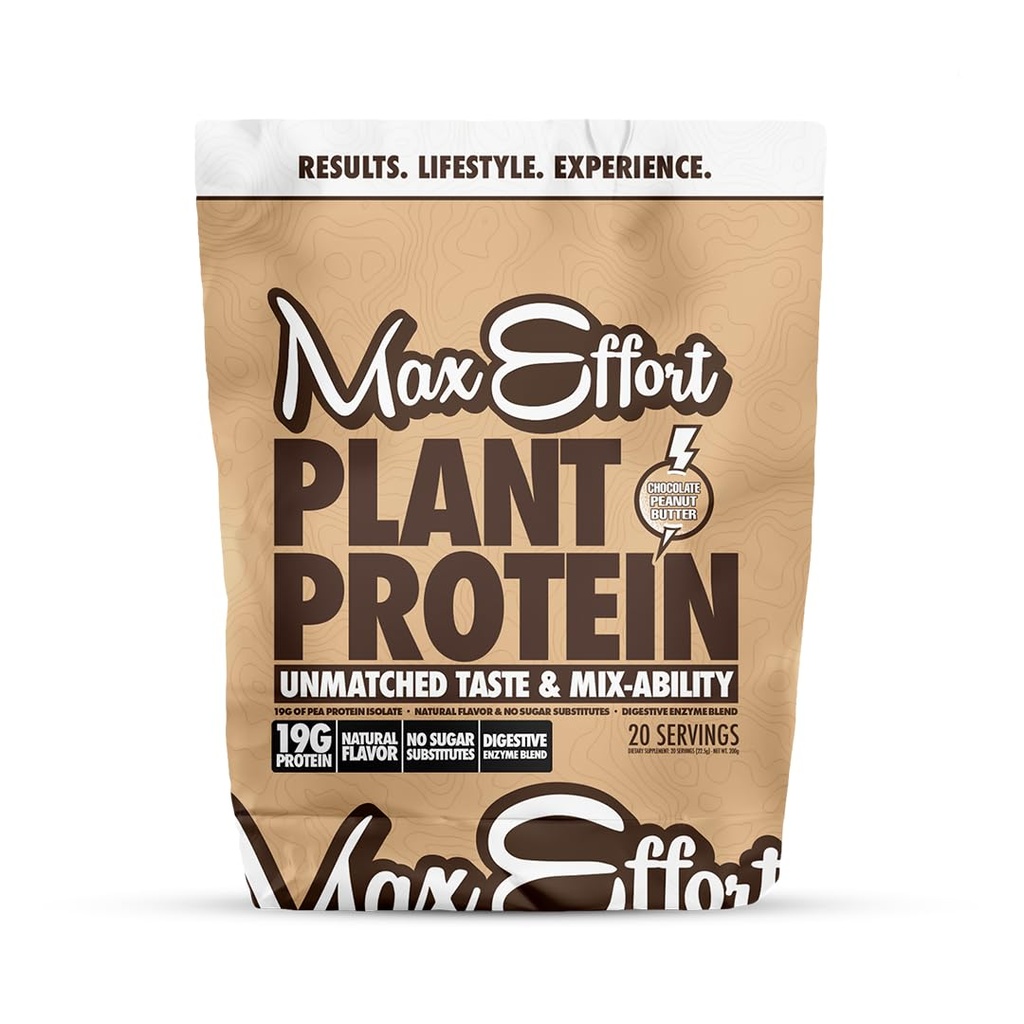 MAX EFFORT Plant Protein Powder, 19 G Pea Protein, Plant Based, Gluten Free, Low Carb, Protein Shake eller Smoothie Mix, Meal Replacement, No Whey, No Sugar Substitutes, Chocolate Peanut Butter, 20 Srvg