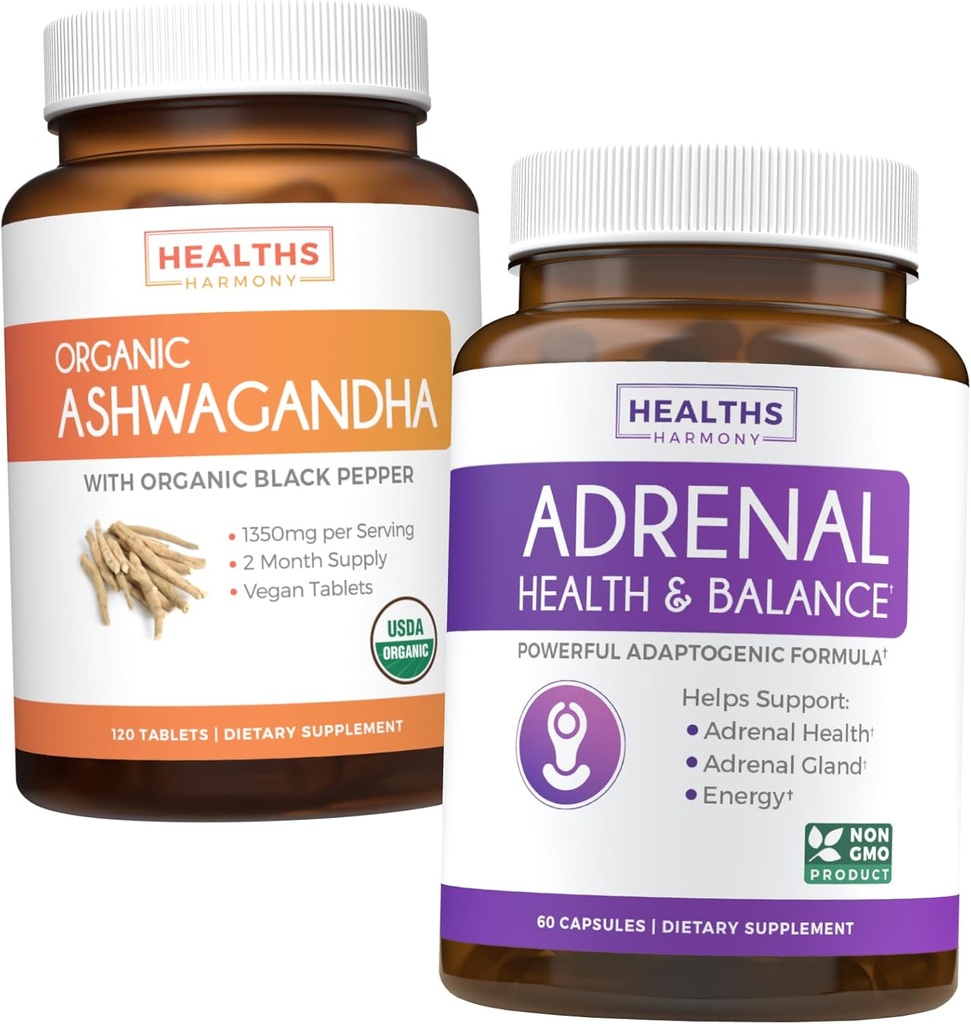 Lisätuen ja orgaanisen Ashwagandha - Ashwa-Adrenal Harmony - Lisätuen & Kortisolin hallinta (ei-GMO) & Organic Ashwagandha juurijauhe 1350mg Serve (120 tablettia)