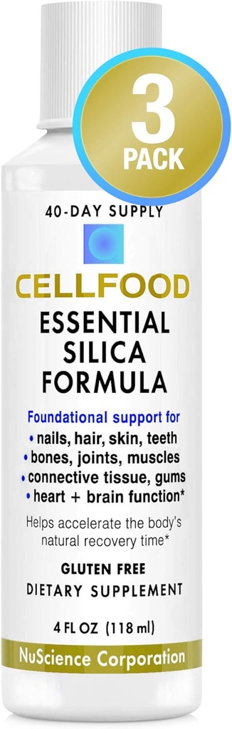 Cellfood Essential Silica Anti-Aging Formula - 4 fl oz, 3 Pack - Tukee Terveet luut, nivelet, hiukset, iho, kynnet, hampaat & Gums - Helppo absorb - Gluteeniton ja tiaminaasi vapaa, ei-GMO - 120 päivän toimitus