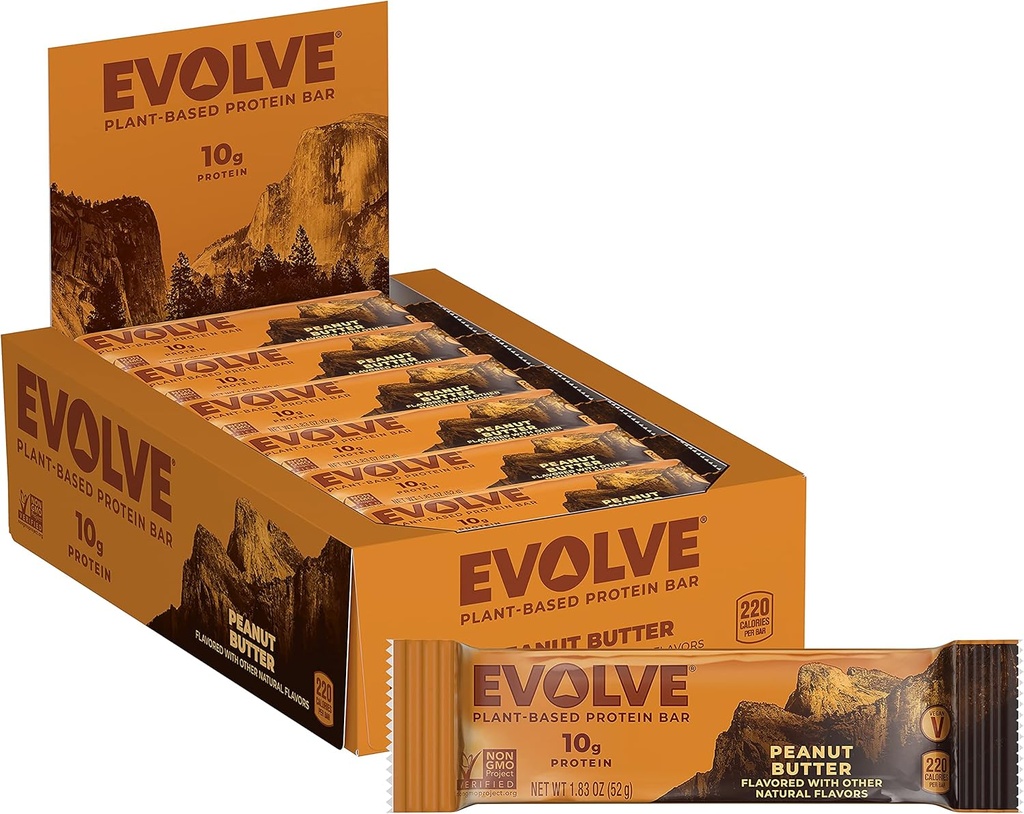 Evolve Plant Based Protein Bar, Peanut Butter, Dairy Free, Ei keinotekoisia makuja, ei-GMO, Pakkaus May Vary, 10 g,12 Lukumäärä (Pakkaus 1)