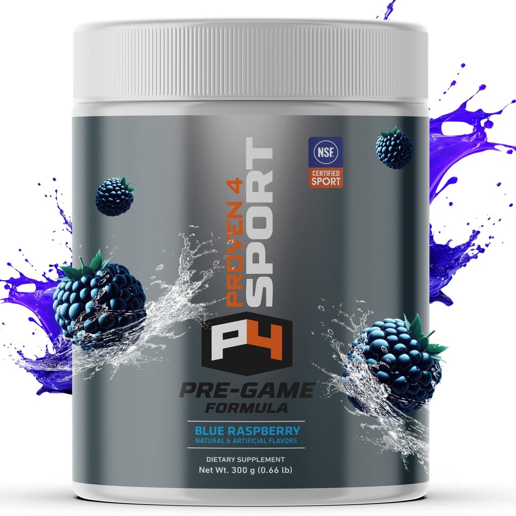 Proven4 Pre Treenout Powder miesten ja naisten Creatine - Beta Alanine - Kofeiini NSF Certified preworkout Energy Supplement Blue Raspberry 30 Tarjoilut