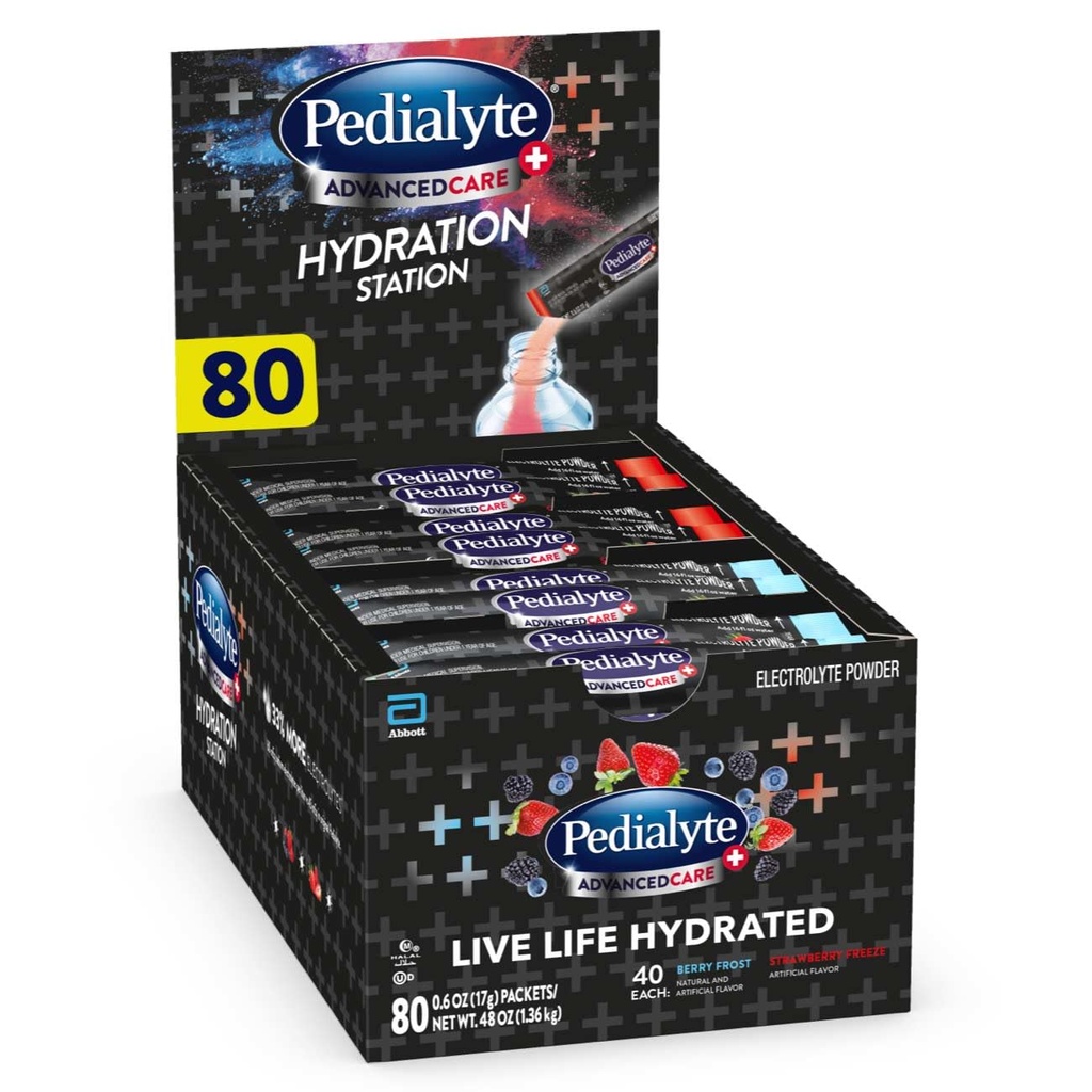 Pedialyte AdvancedCare Plus Electrolyte Powder, on 33% enemmän Electrolytes ja PreActiv Prebiootit, Hydration Station Variety, 80 Jauhepakkaukset