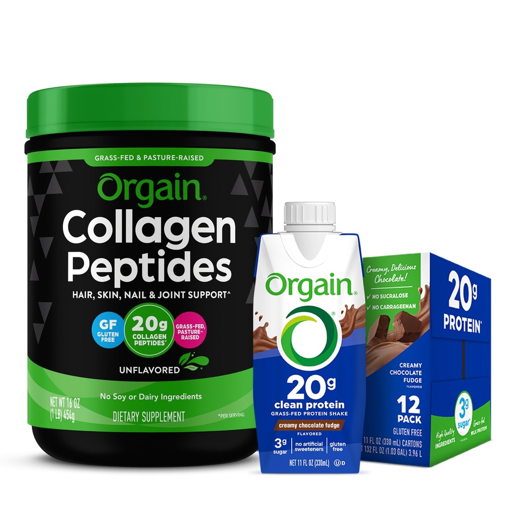 Orgain Grass Fed Hydrolysed Collagen Peptides Protein Powder - Paleo & Keto Friendly, Aminohappo täydentää, pastöroitu ja ruoho Fed Clean Protein Shake, Creamy Chocolate Fudge - Aterian korvaaminen