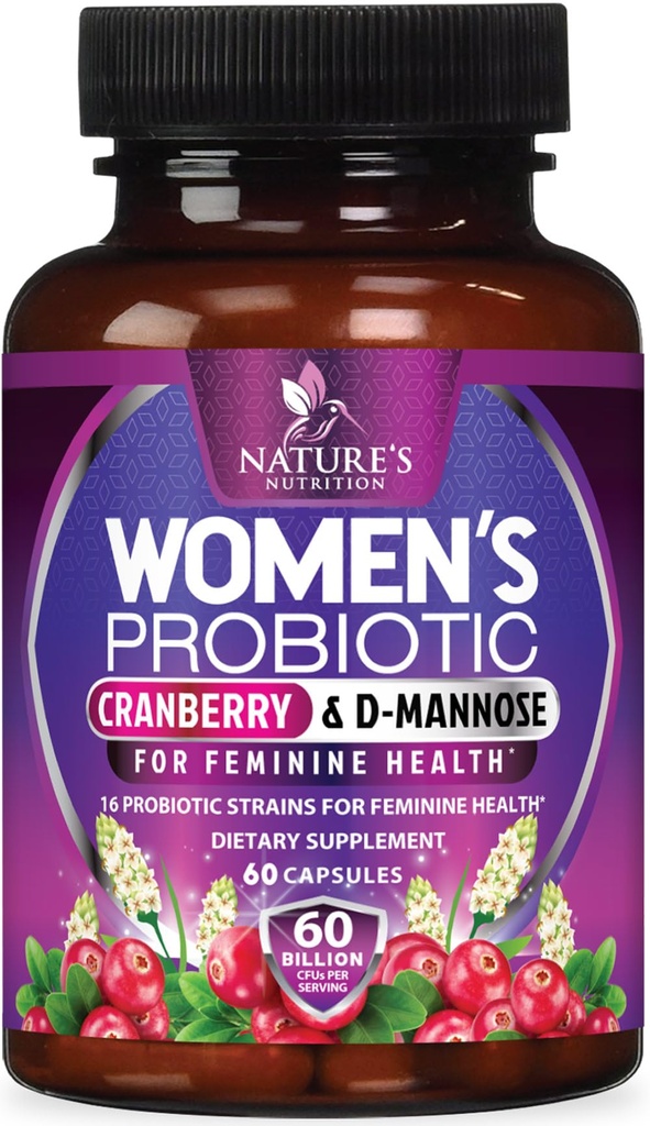 Probiootit naisille 60 miljardia PMY - 16 kanta, prebiootit & karpalo, PH Balance, Ruoansulatuselimistö, emätin- ja immuunituki, naisten probiootit Gut Health, Hyllytabletti - 60 kapselia