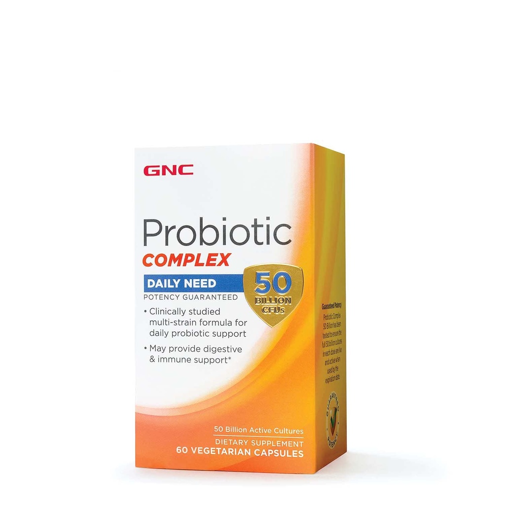 GNC Probiootti Complex Daily Need Supplement, Tarjoaa Ruoansulatus- ja immuunitukea, 50 miljardia PMY, 60 kasvissyöjän kapselit, 60 tarjoilua