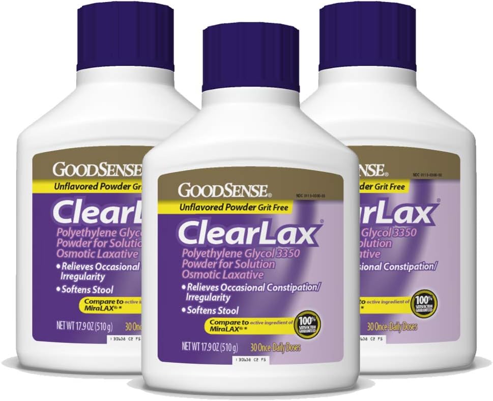 Good Sense ClearLax, Polyethylene Glycol 3350 Powder for Solution, Osmotic Laxative, 53,7 Oz, pack av 3