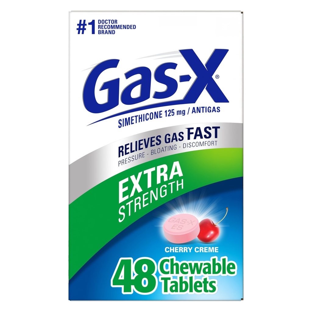 Gas-X Extra Strength purutabletti, jossa on simetikoni 125 mg, kirsikka - 48