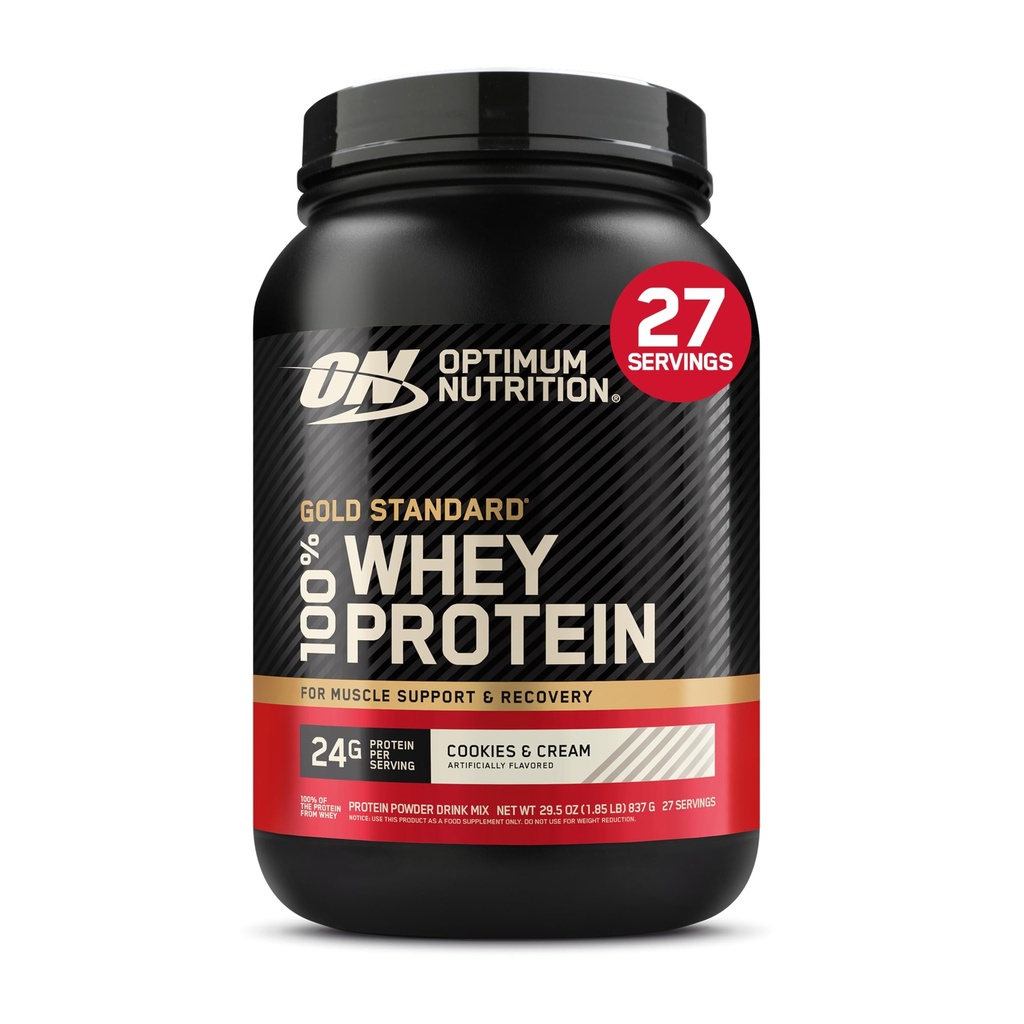 Optimum Nutrition Gold Standard 100% Whey Protein Powder, Cookies & Cream, 2 punta (Pakkaus May Vary)