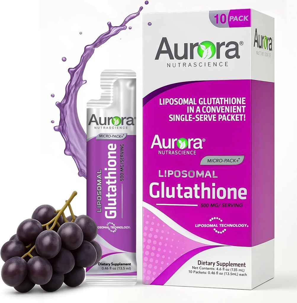 Aurora Nutrascience Micro-Liposomal Liquid Glutatione, Immuuni- Antioksidantti Gut Health Support Supplement, 500 mg per tarjoilu, gluteeniton, sokeriton, 10 single-Serve Packets