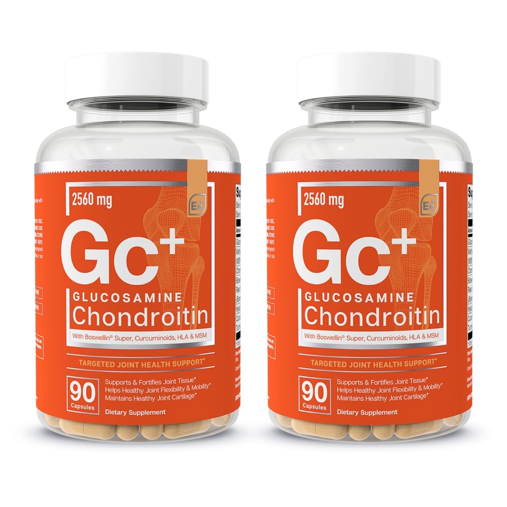 Essential Elements Glukosamiini Chondroitin MSM Boswellia Serrata Hyaluronic Acid Supplement Joint Support Antioksidantti täydentää joustavuutta - 180 kapselia (2-pakkaus)