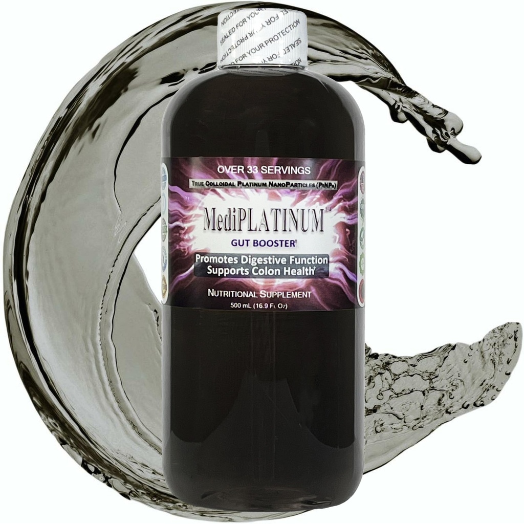 MediPLATINUM Gut Booster Tosi kolloidinen Platinum PtNP-ravintolisä - 500 ml (16,9 Fl Oz) kirkkaassa BPA-vapaassa muovipullossa