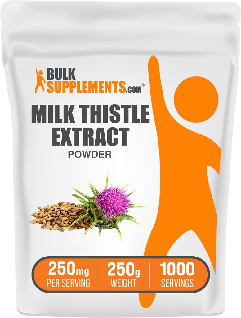 BulkSupplements.com Milk Thistle Extract Powder - Herbal Supplement, Milk Thistle Supplement - Gluten Free, 250mg per Servering, 250g (8,8 oz) (Pack av 1)