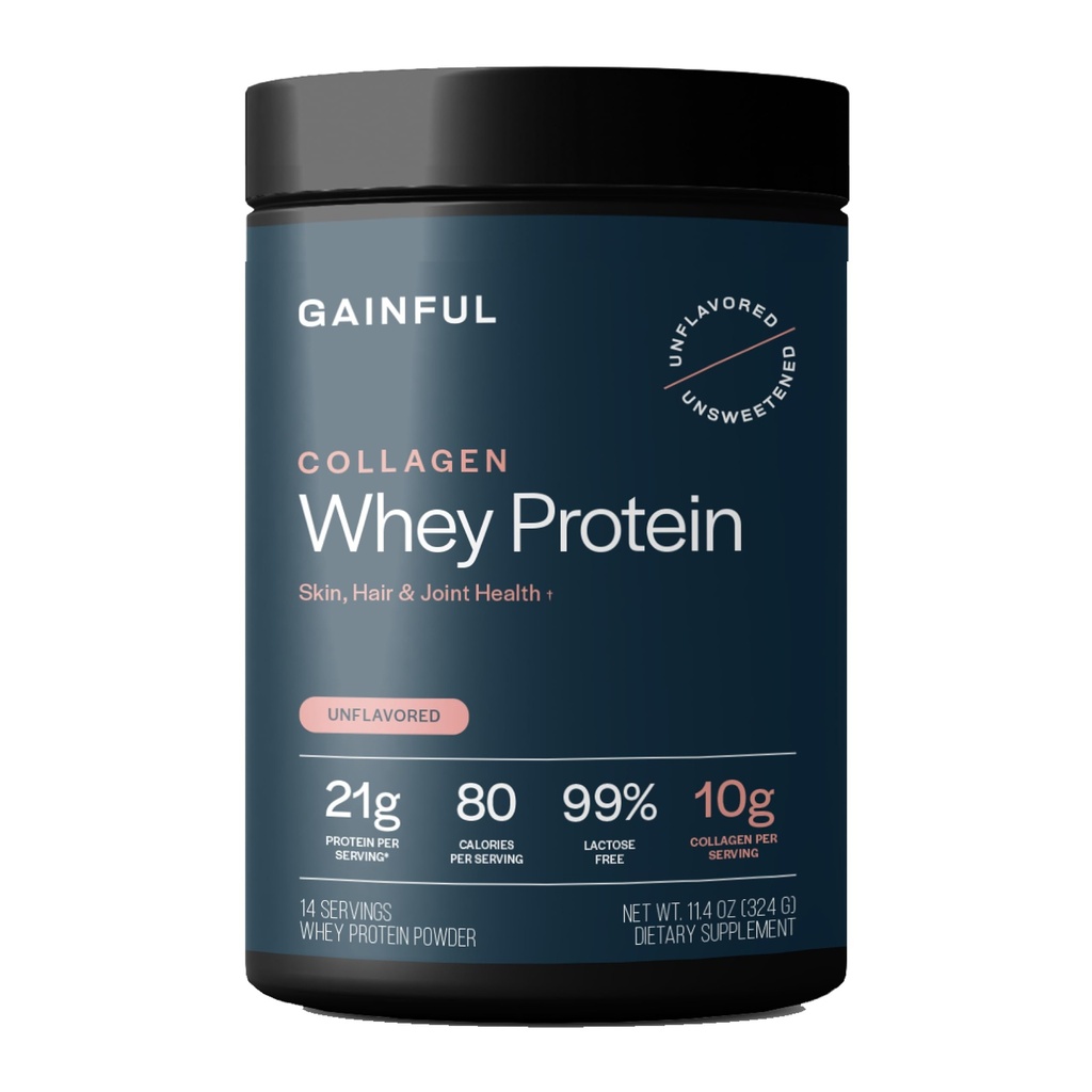 Ginful Collagen Whey Protein Powder, 21g Proteiini per tarjoilu, makuamaton, tukee lihasten Recovery, Joint Health, ja ihon nesteytys kanssa Grass-Fed Collagen Peptides, C-vitamiini, 14 Servings