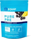 Equip Foods Pure Pre All Natural Pre-Workout Powder | Green Tea Caffeine, Sea Salt, EAA, Vitamin C, B6, B12, L-karnitin, Agnine | Naturligtvis ökar träning | 30 portioner, BlackBerry Lemon Caffeinated