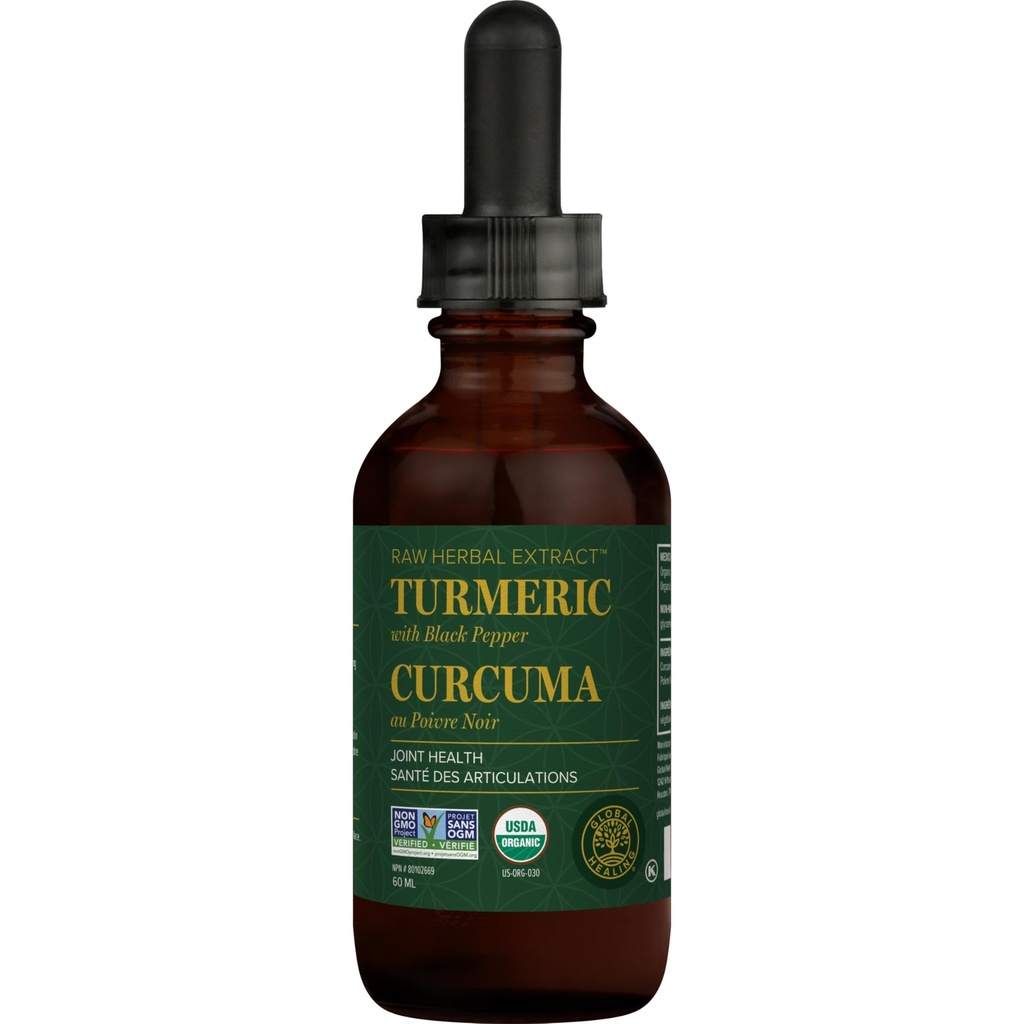 Global Healing Organic Turmeric Curcumin Supplement with Black Pepper Extract Liquid Drops tukea yhteisen liikkuvuuden helpotusta ja digestiivinen terveys Multi Turmeric täydentää- 2 Fl Oz