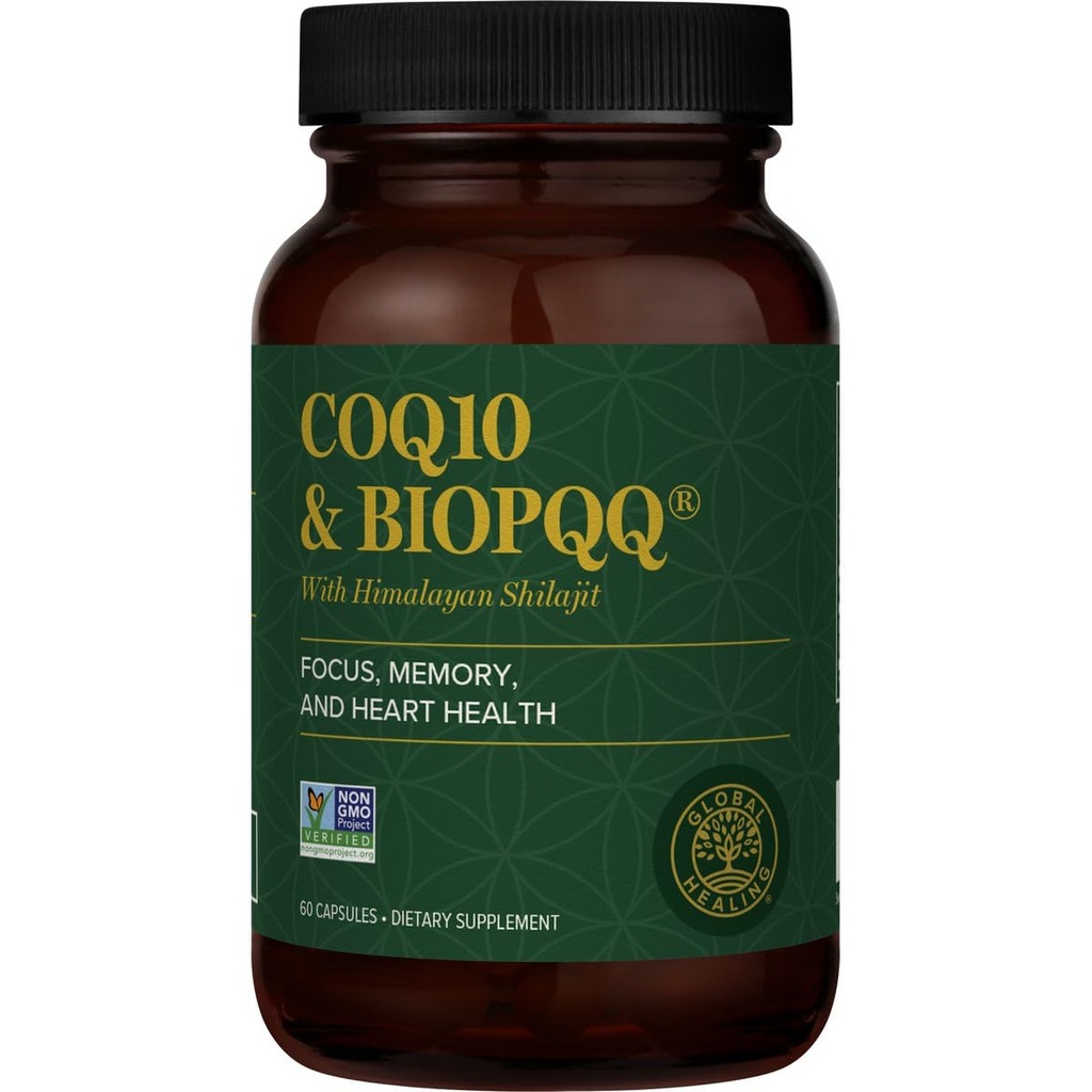 Global Healing Center CoQ10 & BioPQQ med Pure Himalayan Organic Shilajit-Antioxidant Care for Heart & Brain Health,Mitochondria Energy Optimizer for Men & Women-Coenzyme Ubiquinone 150mg, 60 Capsules