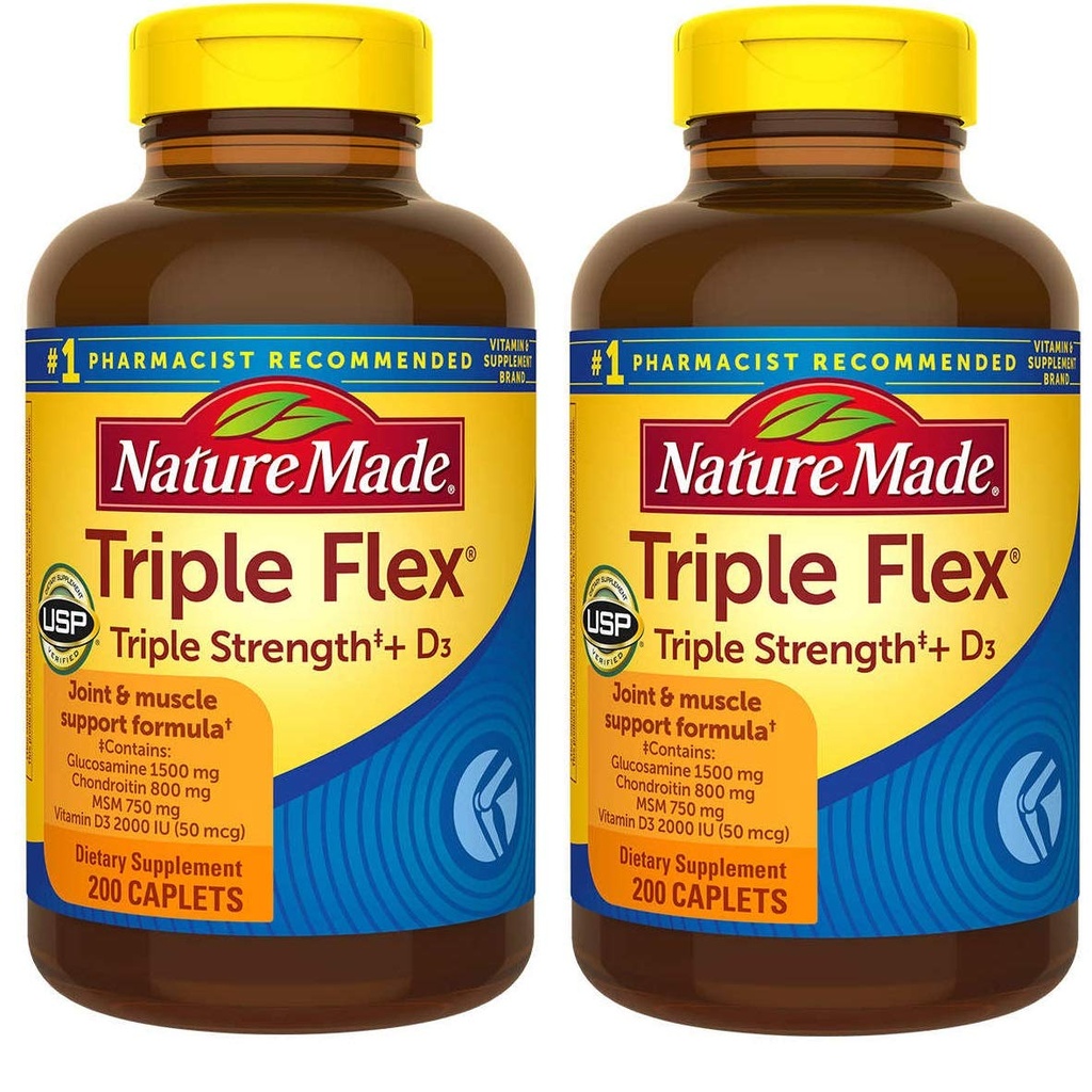Luonto valmistettu TripleFlex, Glukosamiini Chondroitin ja MSM - 2 pullot, 200 Caplets Each, 400 Caplets Yhteensä