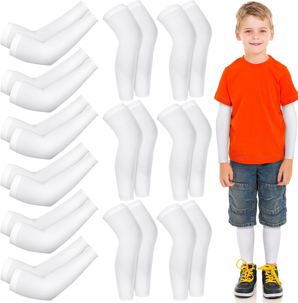 Panitay 6 Set Eczema Arm och Leg Sleeves Scratch Elastic Arm Sleeves Knee Wrap Eczema Cover för Itch Relief och Wet Therapy (Kid,White)