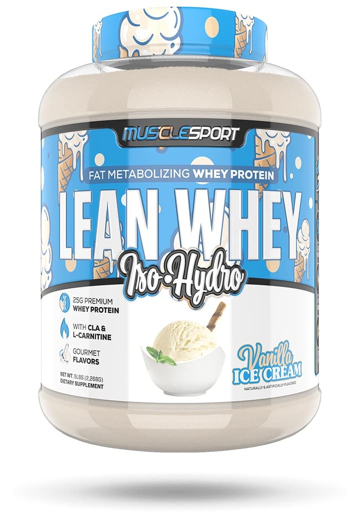 Musclesport Lean Whey RevolutionTM Protein Powder - Heraproteiini-isolaatti - Low Calorie, Low Carb, Low Fat, Incredible Flavors - 25g Protein per Scoop - 5lb Vanilla Ice Cream