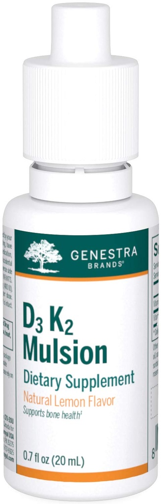 Genestra Brands D3 K2 Mulsion - Liquid Vitaminer för benhälsa - Naturlig citron - 122 portioner