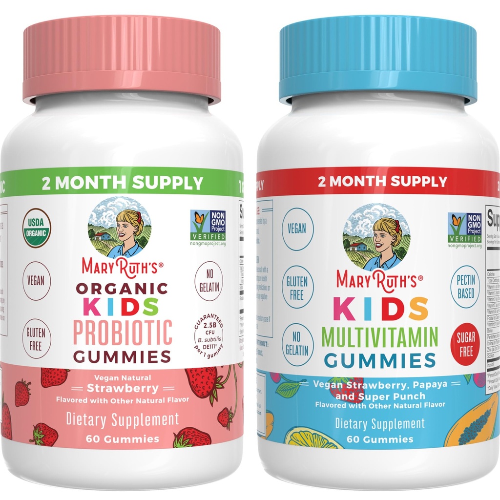 MaryRuth Organics Multivitamiini ja Probiootti Gummies (Strawberry) lapsille Puhdasta label Project Varmennettu® ...