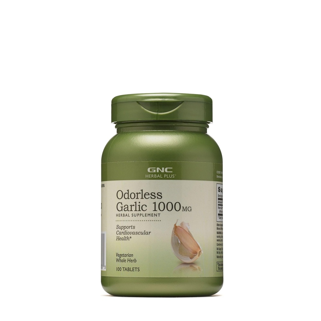GNC Herbal Plus Odorless valkosipuli 1000 mg täydentää, kasvissyöjä, tukee sydän- ja verisuoniterveys, 100 tarjoilut
