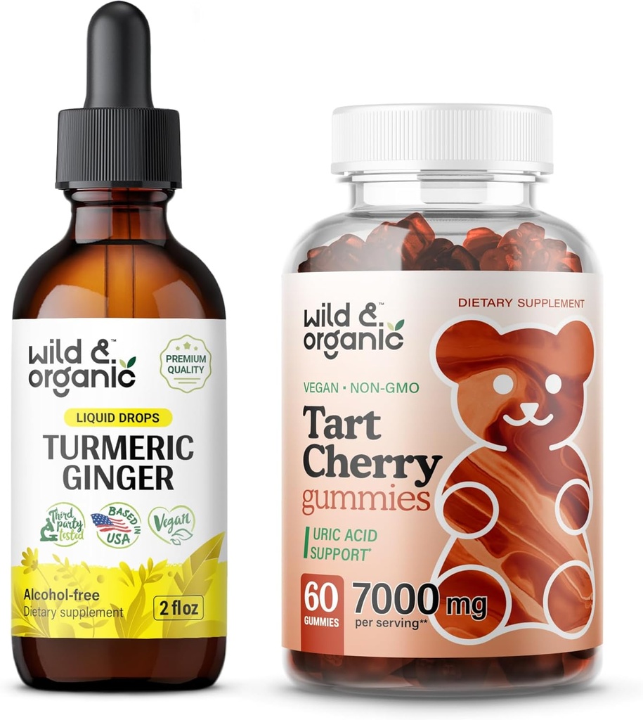 Wild & Organic Turmeric Inkivääri Tincture 2 fl oz & Tart Cherry Gummies