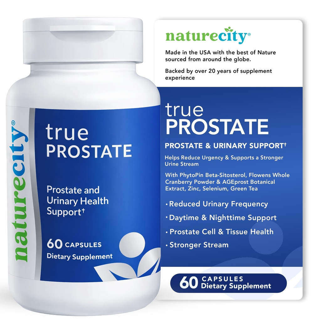 NatureCity True-Prostate Urinary Tract & Prostate Support Supplement för Mäns hälsa Cranberry Extract & Super Beta Prostate Sitosterol Complex 60 kapslar - Prostata Hälsa för Män