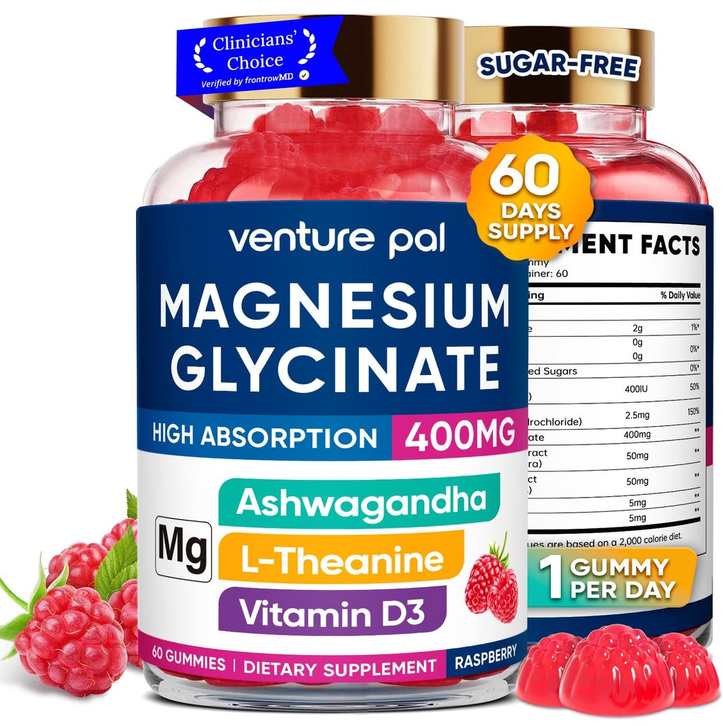 60 Day Supply Magnesium Glycinate 400mg Gummies med Ashwagandha, L-Theanine, CoQ10, Vitamin D3 & B6, Sugar Free Magnesium Gummies för vuxna och barn, Stress Relief, Sleep & Calm, Vegan, Gluten Free