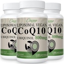 Liposomal CoQ10 800 mg Ubiquinol Softgel, Max Absorptio Ubiquinol Coenzyme Q10, Ubiquinol CoQ10 -lisä antioksidanttia, sydämen toimintaa ja energiantuotantoa varten, Pure CoQ10 800mg, 180 vegan Softgelia