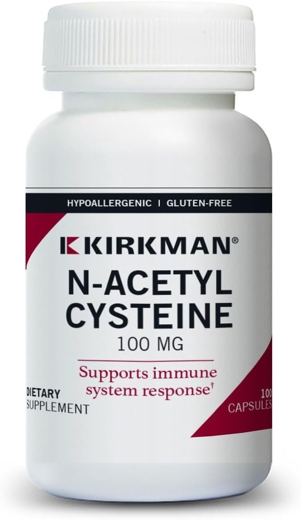 Kirkman N-Acetyl Cysteine100 mg - Hypoallergen || NAC || 100 vegetariska kapslar || Gluten och Casein Free || Antioxidant || Stöder Immune System Response.