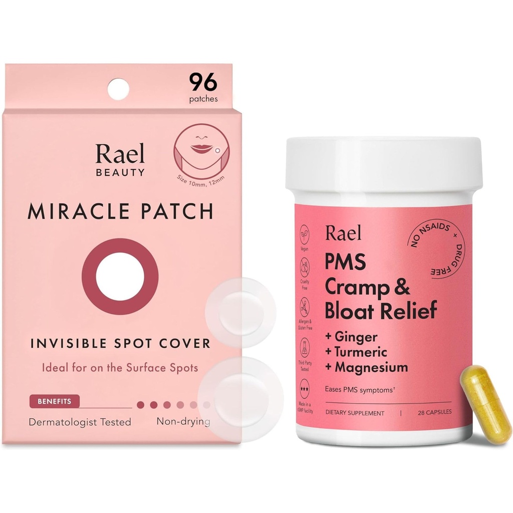 Rael Bundle - Näkymätön Spot Cover Pimple Patches (96 Count) & PMS täydentää naisille (28 kapselia)
