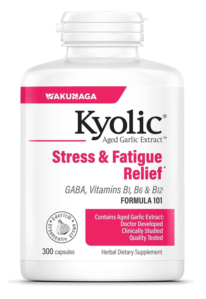 Kyolic Aged valkosipuliuute Formula 101 Stressi ja väsymys helpotus, 300 kapselia.