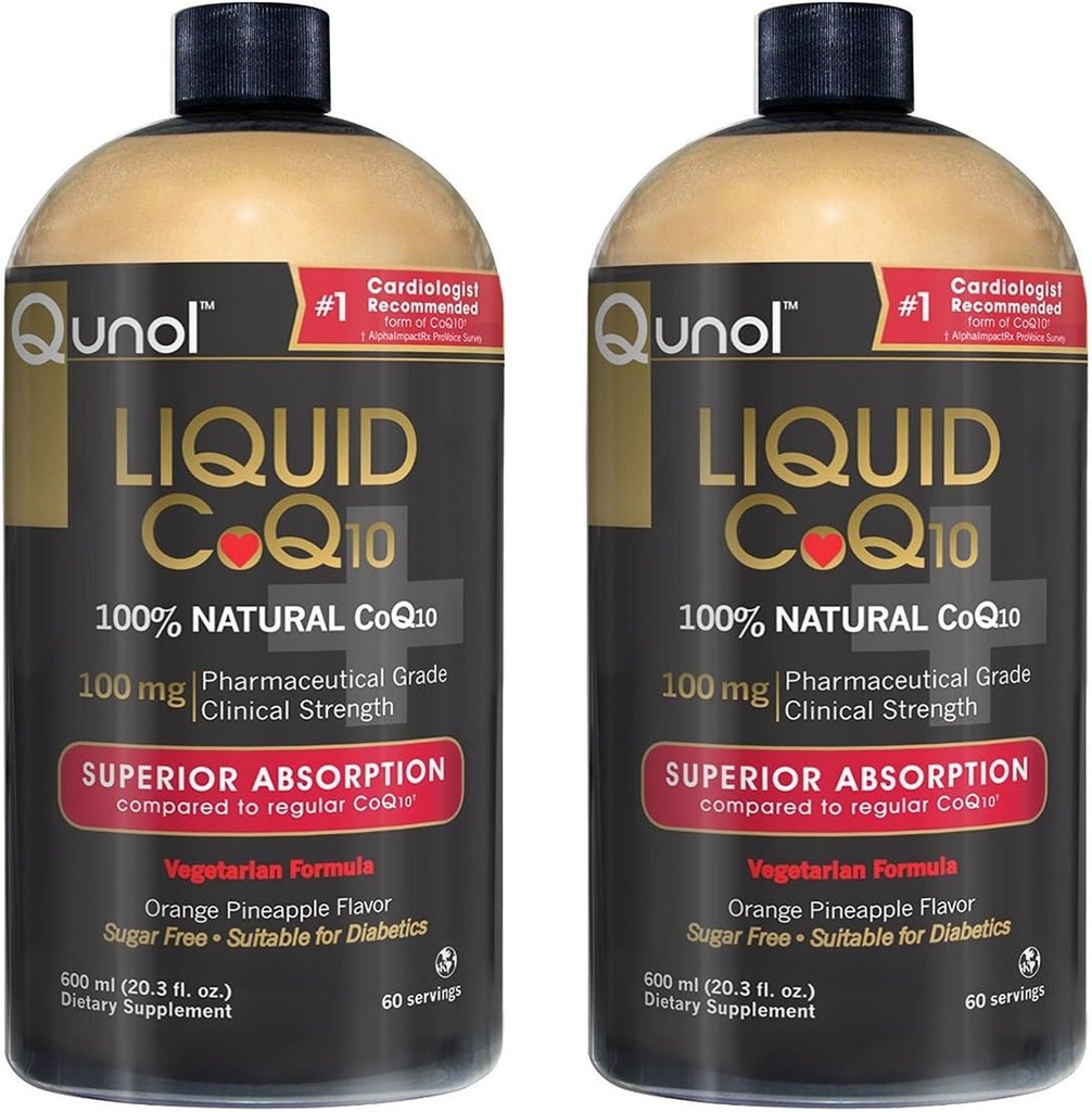 Qunol Liquid CoQ10 100mg, Superior Absorption Natural Supplement Form of Coenzyme Q10, Antioksidantti Heart Health, Orange Ananas Flavored, 60 tarjoilua, 20,3 oz pullo, pakkaus 2