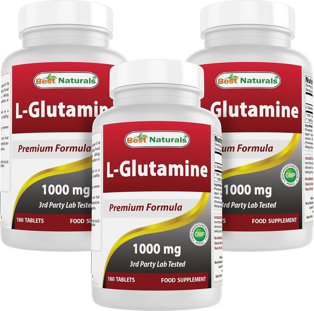 Best Naturals L-glutamiini 1000 mg 180 tablettia (180 tablettia (Pack of 3)