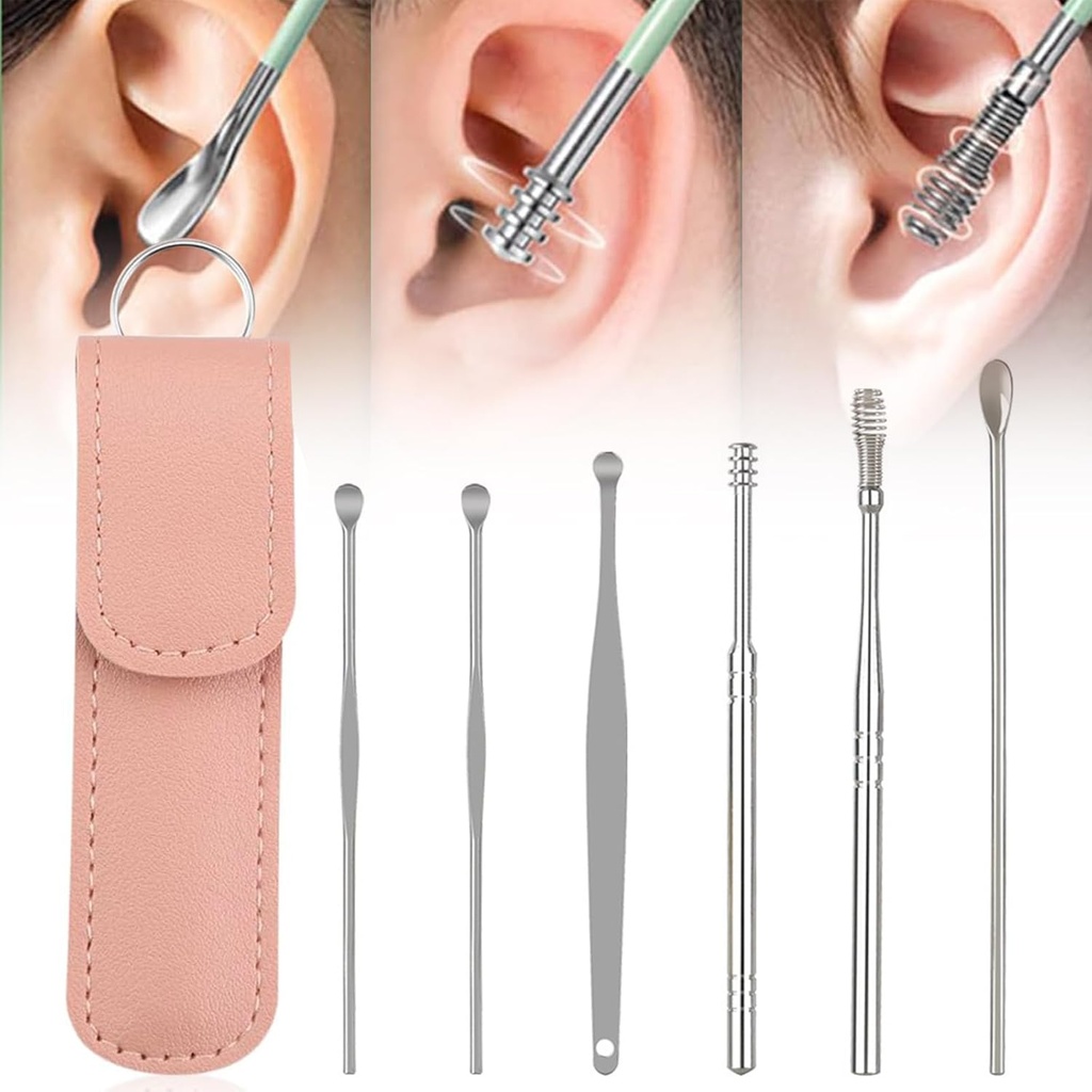 Korvanpuhdistusaine, 2024 Uusi satiiniton teräs 360° Spiral Earwax Cleaner Tool Set with PU Nahkakotelo, Korvanpuhdistuspakkaus, Household Creative Kannettava korvanpuhdistuspakkaus miehille ja naisille (E tyyppi*1)