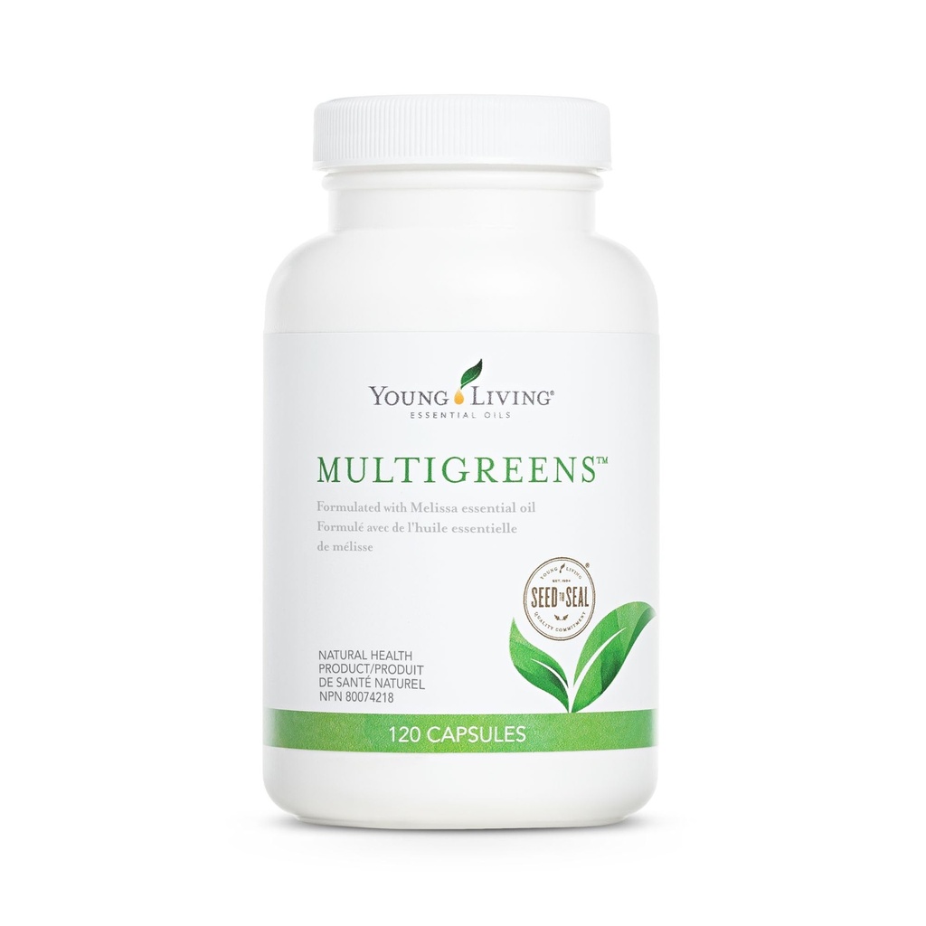 Young Living Multigreens Kapselit - 120 ct Essential Oils - Boost Vitality & Support Glandular, Hermostunut, Circulatory Systems - Herbal Supplement with Revitalizing Oils