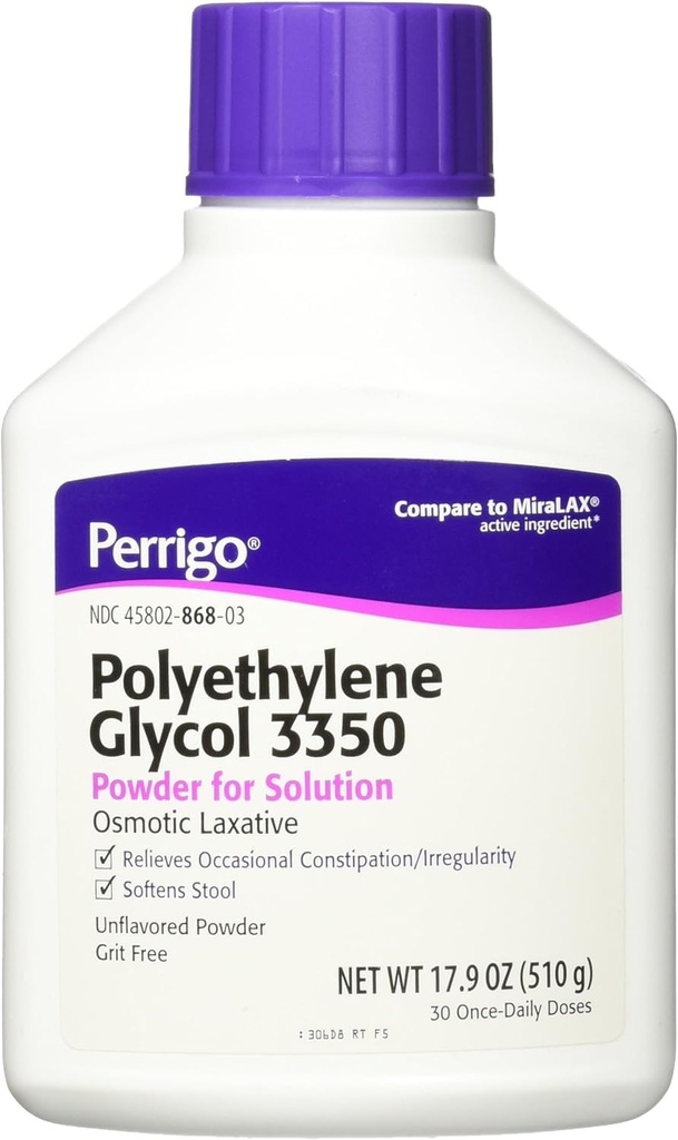 Perrigo Polyetyleeni Glycol 3350 17,9 Oz (510gm) Powder (Vertaa Miralax)