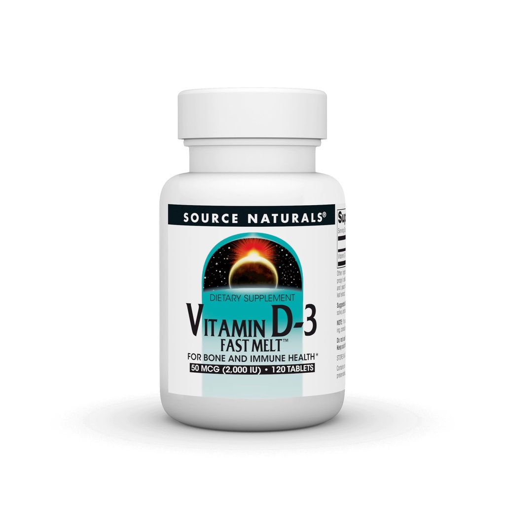 Source Naturals D-3-vitamiini nopeasti sulaa, tukee luun ja immuunin terveyttä* - Black Cherry Peach Flavor - 120 nopeasti sulavat tabletit