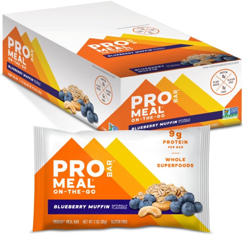 PROBAR - Meal Bar, Mustikka Muffini, ei-muuntogeeniset organismit, gluteeniton, terveellinen, kasvipohjainen, Koko elintarvikkeiden ainesosat, luonnon energia (12 kreivi)