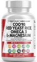 Clean Nutraceuticals COQ10 200 mg Punainen riisi Omega 3 Magnesiumkompleksi 500 mg Niasiini Sinkki K2 D3 - Heart Support Vitamiinit naisten & miesten w/vitamiini B3, Coenzyme Q10-60 Ct