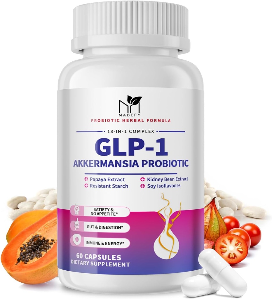 Akkermansia Probiootti Supplement for Women & Men, Natural Prebiotics for digestive, Gut Health, Energy, Overall Health, Dgestive Supplement with Soy lsoflavones, Bromelain, 60 kapselia