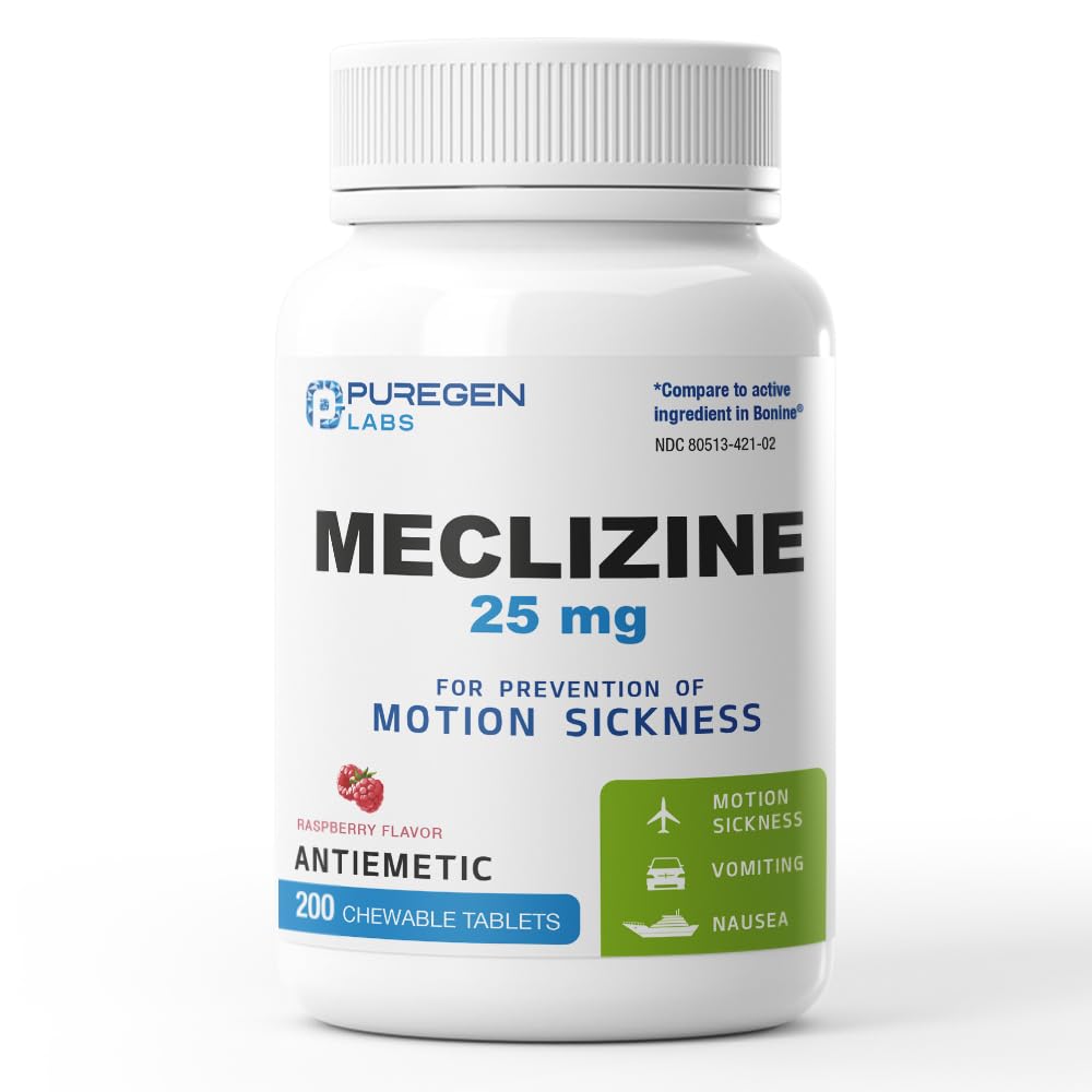 Puregen Labs Meclizine 25 mg Antiemetic 200 purutabletit ... Motion Pahoinvoinnin ehkäisy, oksentelu ja huimaus...