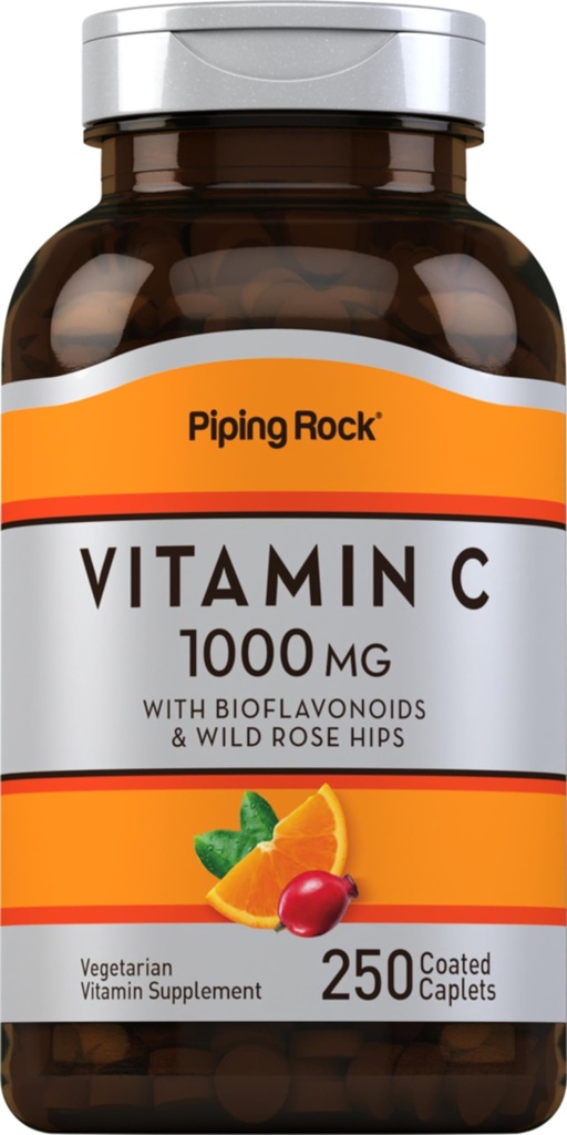 Piping Rock-vitamiini C 1000 mg . 250 Caplets... Bioflavonoidit & Rose HIPS... Kasvissyöjä, ei-GMO, gluteeniton täydennysosa