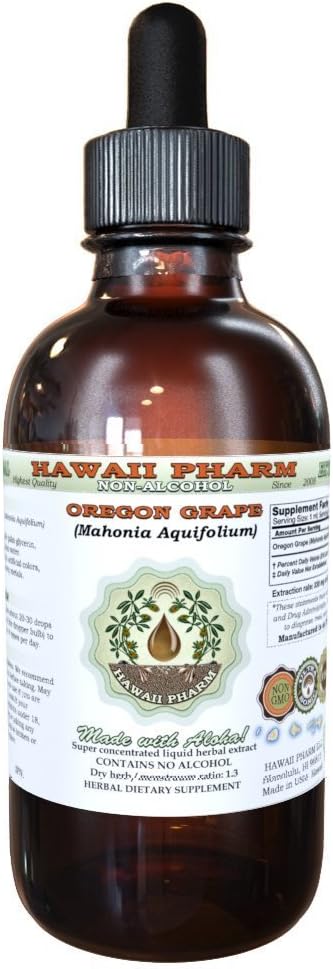 Havaiji Pharm Oregon Grape Alkoholiton Nesteuute, Oregon Grape (Mahonia aquifolium) Kuivattu juuri Glycerite Natural Herbal Supplement, USA 2oz