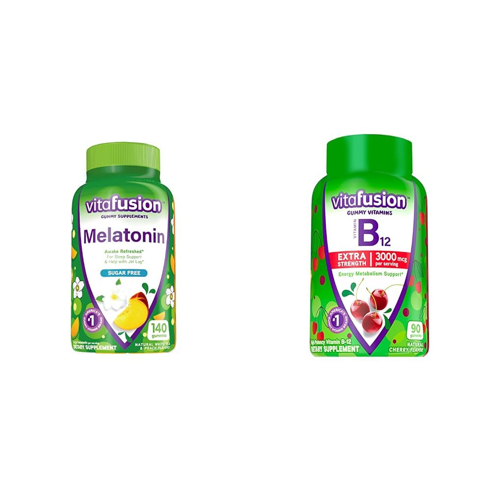 Vitafusion Melatoniini 140 kreivi ja B12-vitamiinit, 90 kreivi Cherry Flavor for Energy Metabolia ja hermoston tuki