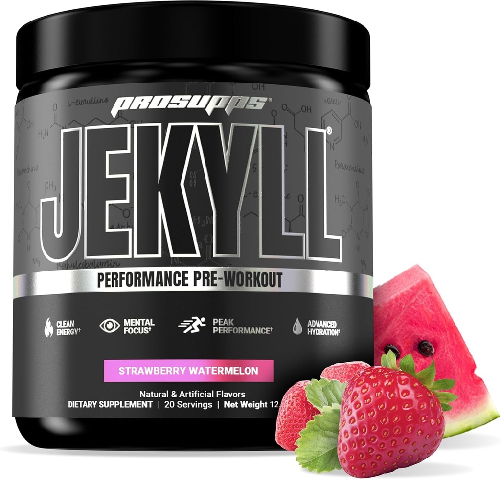PROSUPPS Dr. Jekyll Performance Pre workout Powder - Low-Stimulant Preworkout tukee lihasten voitto, Focus & Energy - kofeiiniton kuntosali & kuntolisät (Strawberry Watermelon, 30 tarjoilua)