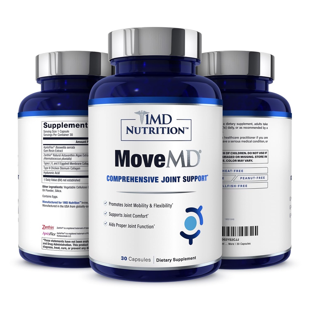 1MD Nutrition MoveMD - Health Supplement for Joint Discomfort & Support - Meidän Collagen pillereitä ovat taitavasti muotoiltu naisille ja miehille w/Hyaluronic Acid & Astaksantiini