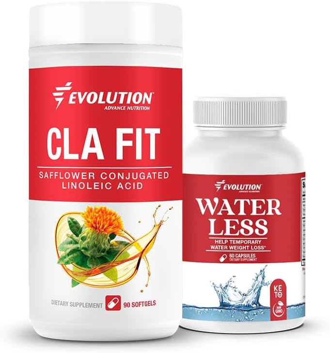 Evolution Advance Sport Nutrition CLA Fit - Safflower Conjugated Linoleic Acid Supplement, Support Lean Muscle Mass, Promote Energy (90 Softgels) + Vattenminskning - Minskar vattenretention (60 kapslar)
